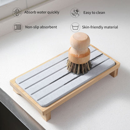 White Natural Diatomaceous Earth Absorbent Drying Tray with Bamboo Base - Quick-Dry Stone Mat for Kitchen & V888-ELOSUNG27950