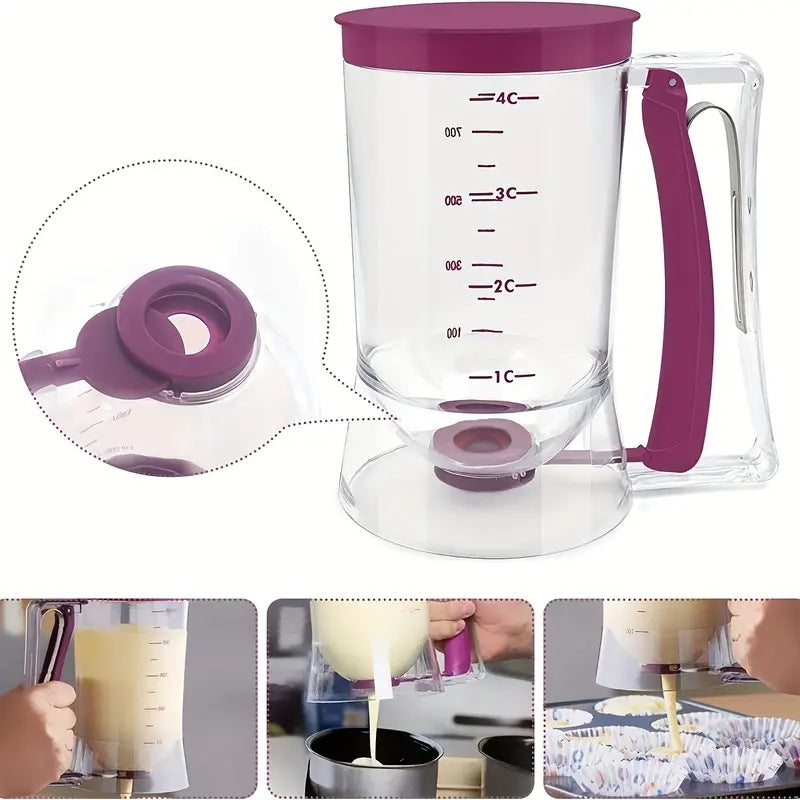 Red Precision Batter Dispenser with Measurement Marks - 900ml Easy Pour for Pancakes, Cupcakes & Waffles V888-ELOSUNG27954