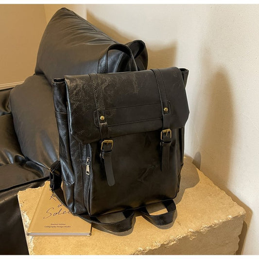 Black Vintage Style PU Leather Backpack - Large Capacity Women's Rucksack for University, Commute & Travel V888-ELOSUNG27956