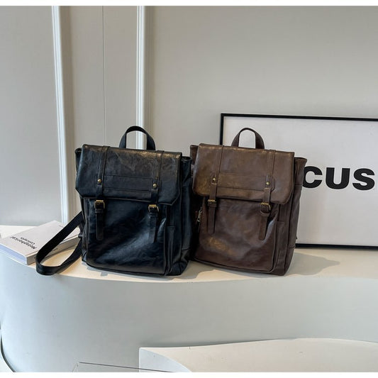 Black Vintage Style PU Leather Backpack - Large Capacity Women's Rucksack for University, Commute & Travel V888-ELOSUNG27956