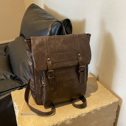 Brown Vintage Style PU Leather Backpack - Large Capacity Women's Rucksack for University, Commute & Travel V888-ELOSUNG27957