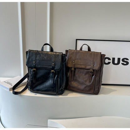 Brown Vintage Style PU Leather Backpack - Large Capacity Women's Rucksack for University, Commute & Travel V888-ELOSUNG27957