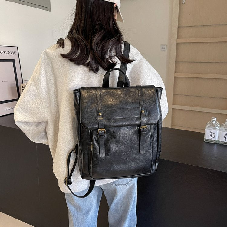 Brown Vintage Style PU Leather Backpack - Large Capacity Women's Rucksack for University, Commute & Travel V888-ELOSUNG27957