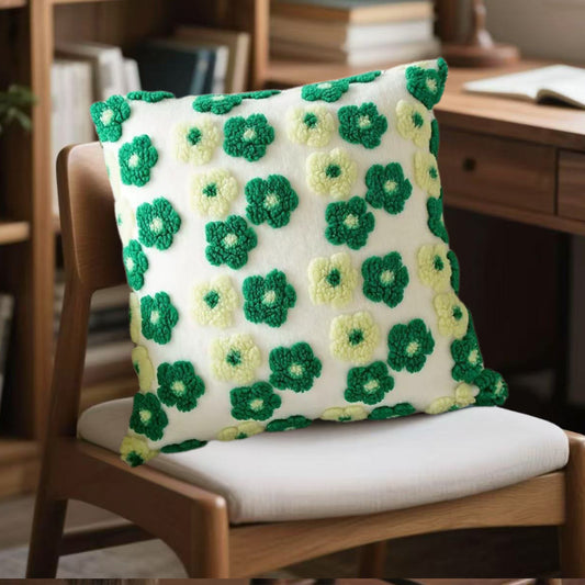 Green and Yellow Charming 3D Floral Plush Cushion Covers - Set of 4, 45x45cm Soft Faux Lambswool Pillowcases V888-ELOSUNG27972