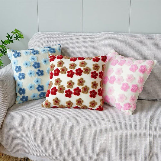 Green and Yellow Charming 3D Floral Plush Cushion Covers - Set of 4, 45x45cm Soft Faux Lambswool Pillowcases V888-ELOSUNG27972