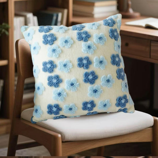 Blue Charming 3D Floral Plush Cushion Covers - Set of 4, 45x45cm Soft Faux Lambswool Pillowcases for Sofa & V888-ELOSUNG27974