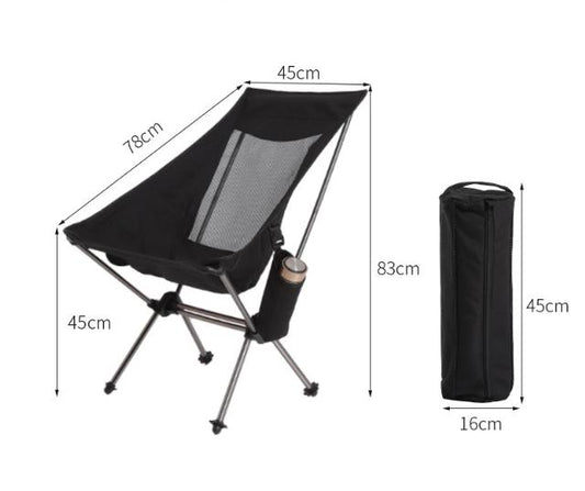 Black Lightweight Portable Folding Camping Chair - High-Back Aluminum Alloy Moon Chair with Oxford Fabric, V888-ELOSUNG27979