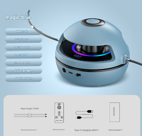 Blue Smart Electric Jump Rope Machine with Bluetooth Music, Remote Control & LED Lights V888-ELOSUNG28003