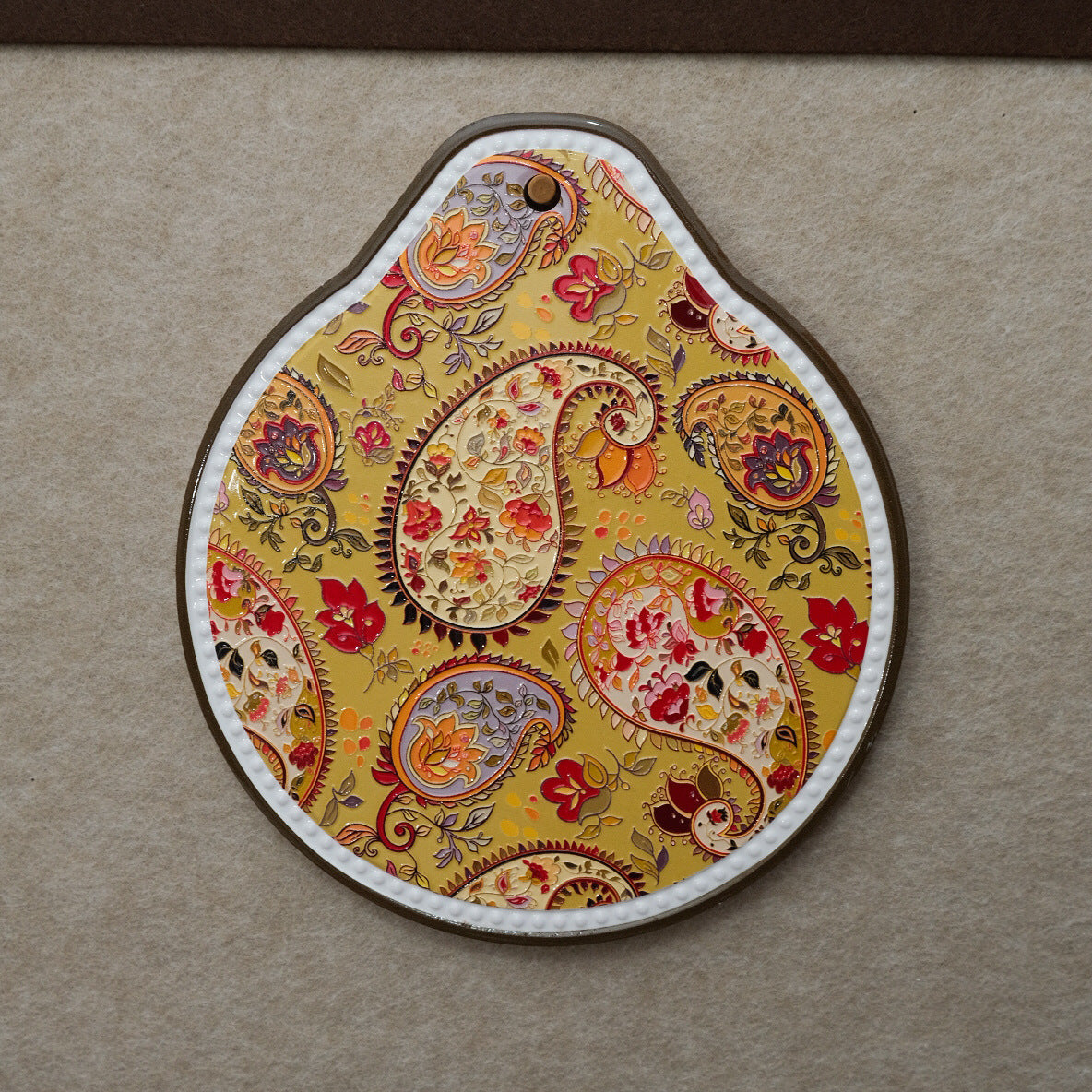 Yellow Set of 4 Embossed Ceramic Paddle Mats - Assorted Bohemian Pattern Heat Resistant Pads V888-ELOSUNG28022