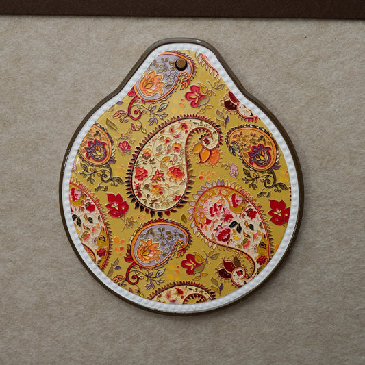 Yellow Set of 4 Embossed Ceramic Paddle Mats - Assorted Bohemian Pattern Heat Resistant Pads V888-ELOSUNG28022