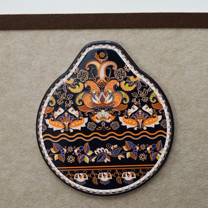 Orange-black Set of 4 Embossed Ceramic Paddle Mats - Assorted Bohemian Pattern Heat Resistant Pads V888-ELOSUNG28023