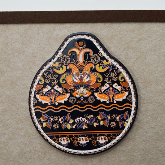 Orange-black Set of 4 Embossed Ceramic Paddle Mats - Assorted Bohemian Pattern Heat Resistant Pads V888-ELOSUNG28023