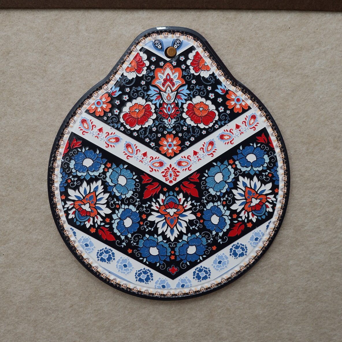Blue-red Set of 4 Embossed Ceramic Paddle Mats - Assorted Bohemian Pattern Heat Resistant Pads V888-ELOSUNG28024