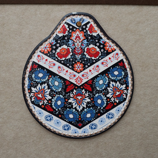 Blue-red Set of 4 Embossed Ceramic Paddle Mats - Assorted Bohemian Pattern Heat Resistant Pads V888-ELOSUNG28024
