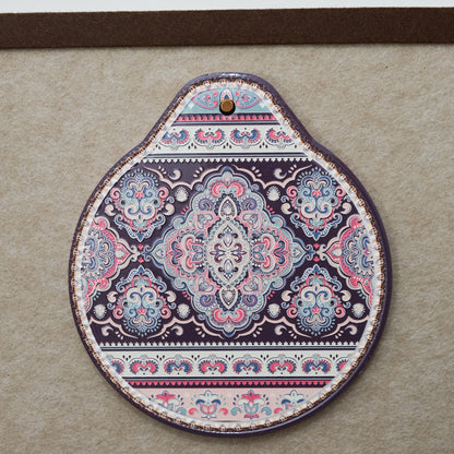 White-pink Set of 4 Embossed Ceramic Paddle Mats - Assorted Bohemian Pattern Heat Resistant Pads V888-ELOSUNG28025