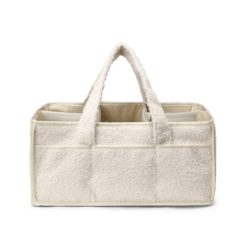 White Large Plush Nappy Caddy Organizer - Portable Diaper Storage Bin & Nursery Tote Bag V888-ELOSUNG28047