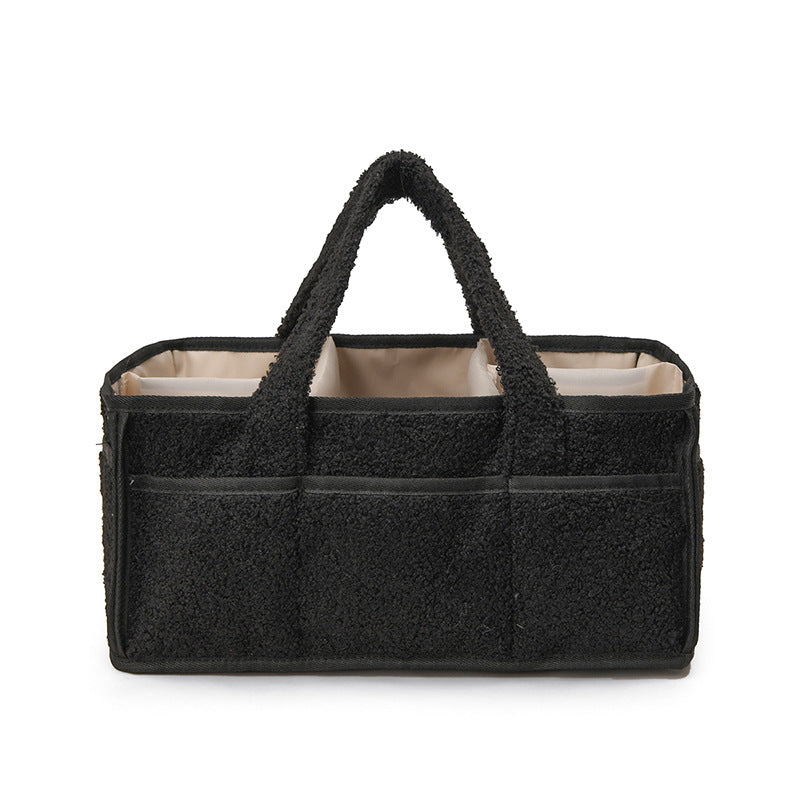 Black Large Plush Nappy Caddy Organizer - Portable Diaper Storage Bin & Nursery Tote Bag V888-ELOSUNG28049
