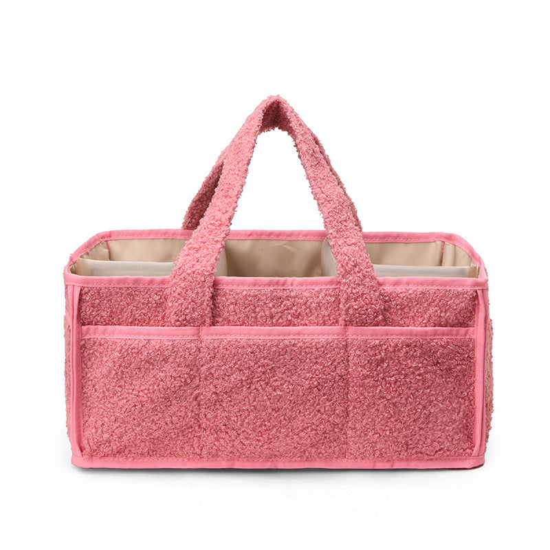 Pink Large Plush Nappy Caddy Organizer - Portable Diaper Storage Bin & Nursery Tote Bag V888-ELOSUNG28050
