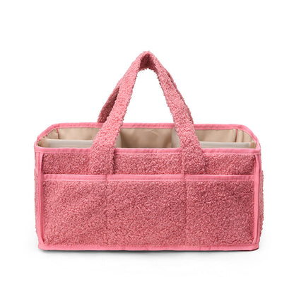 Pink Large Plush Nappy Caddy Organizer - Portable Diaper Storage Bin & Nursery Tote Bag V888-ELOSUNG28050