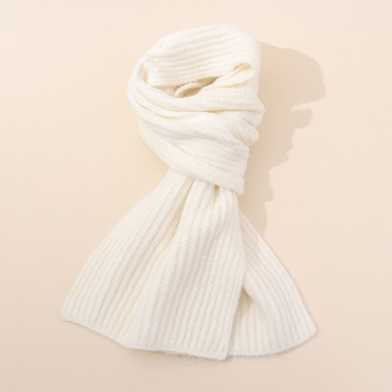 White Soft Ribbed Knit Winter Scarf - Cozy Warm Wool Blend Neck Wrap (160x25cm) V888-ELOSUNG28053