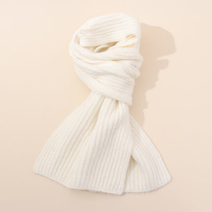 White Soft Ribbed Knit Winter Scarf - Cozy Warm Wool Blend Neck Wrap (160x25cm) V888-ELOSUNG28053