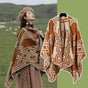 Brown Bohemian Ethnic Print Blanket Poncho - Warm Windproof Oversized Shawl Wrap (130x150cm) V888-ELOSUNG28058