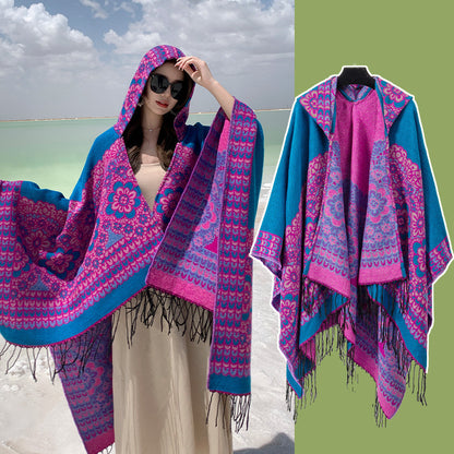 Purple Soft Faux Cashmere Poncho Cape - Oversized Winter Shawl Wrap (130x150cm) V888-ELOSUNG28061