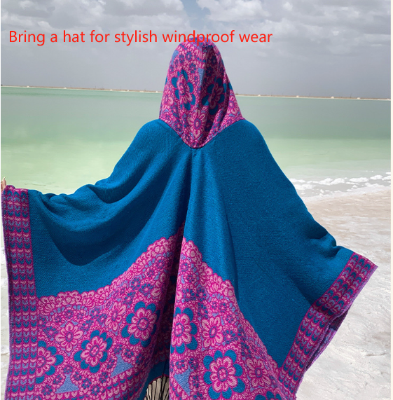 Diamond Blue Soft Faux Cashmere Poncho Cape - Oversized Winter Shawl Wrap (130x150cm) V888-ELOSUNG28066