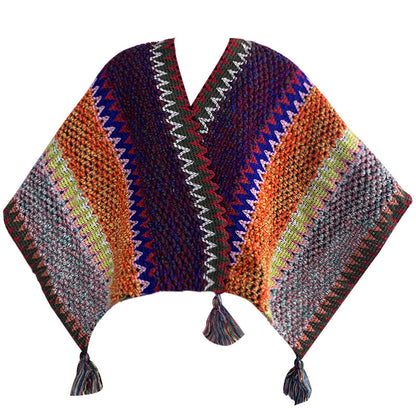 Iridescent Cozy Knitted Poncho Cape - Thick Mohair Blend Winter Shawl Wrap (106x135cm) V888-ELOSUNG28072