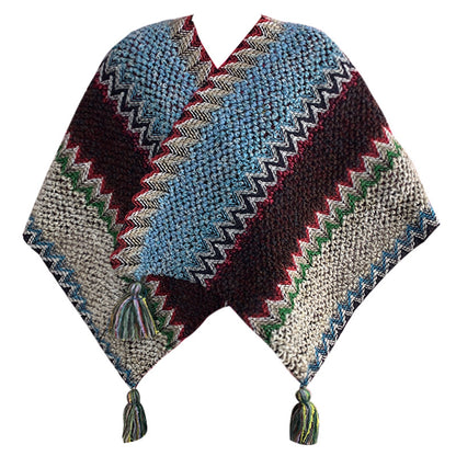 Azure Cozy Knitted Poncho Cape - Thick Mohair Blend Winter Shawl Wrap (106x135cm) V888-ELOSUNG28073