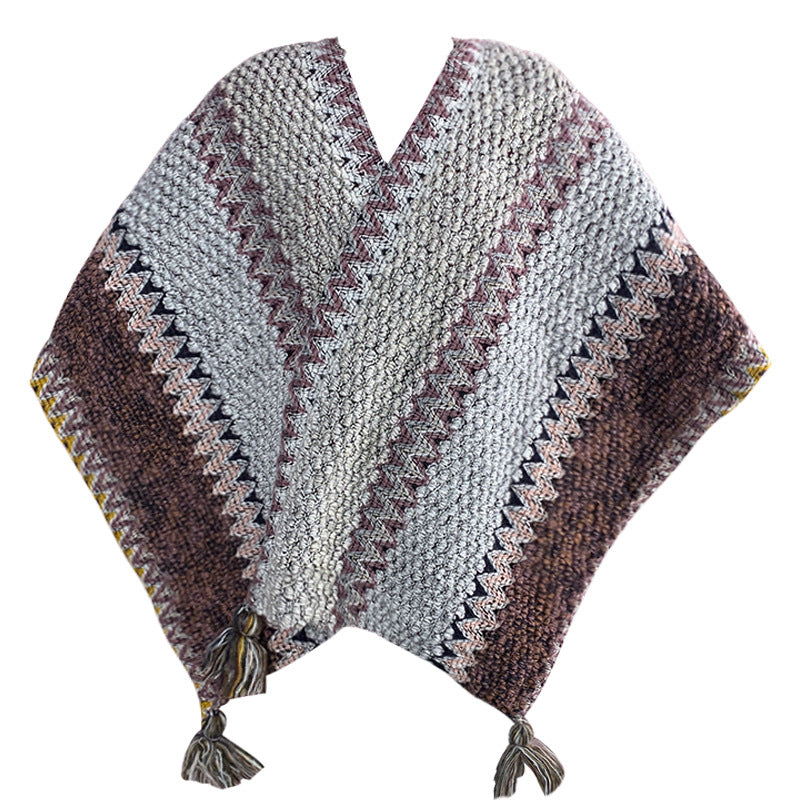 Grey Cozy Knitted Poncho Cape - Thick Mohair Blend Winter Shawl Wrap (106x135cm) V888-ELOSUNG28074