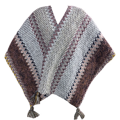 Grey Cozy Knitted Poncho Cape - Thick Mohair Blend Winter Shawl Wrap (106x135cm) V888-ELOSUNG28074