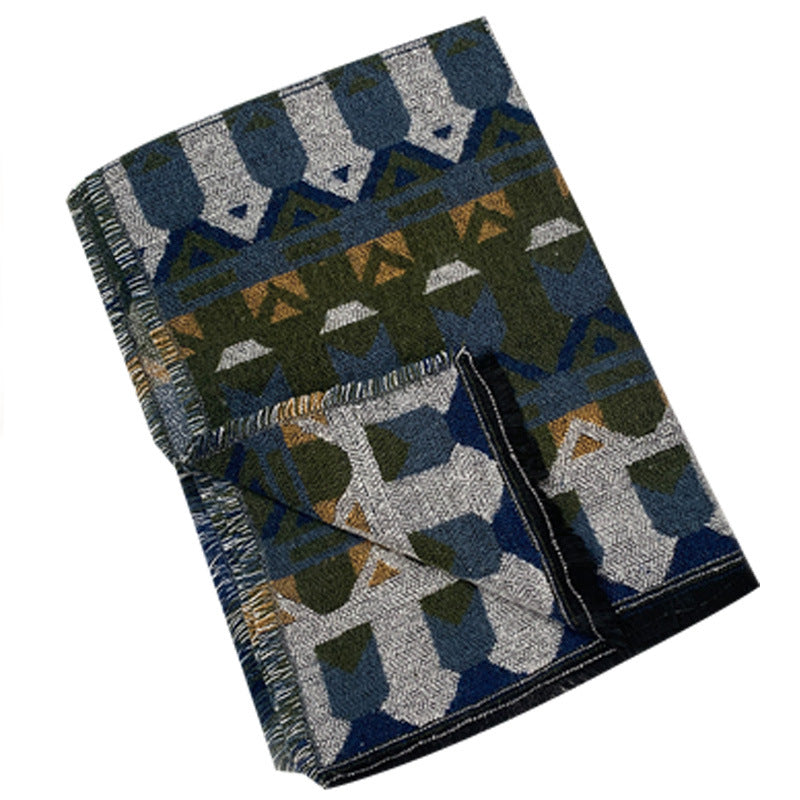 Blue Extra Large Ethnic Print Faux Lambswool Shawl - Cozy Winter Wrap Scarf (70x210cm) V888-ELOSUNG28079