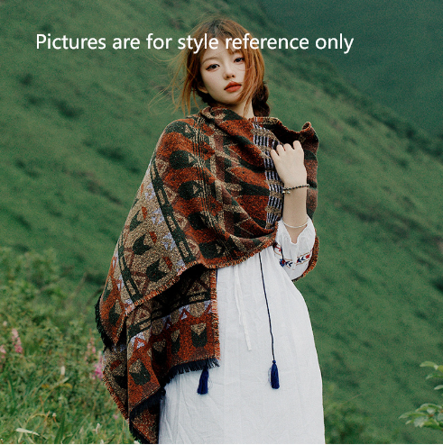 Blue Extra Large Ethnic Print Faux Lambswool Shawl - Cozy Winter Wrap Scarf (70x210cm) V888-ELOSUNG28079
