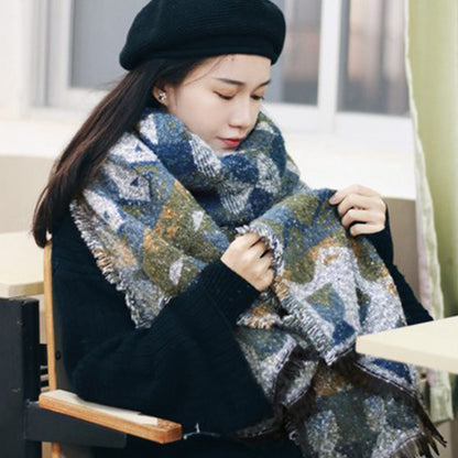 Blue-grey Extra Large Ethnic Print Faux Lambswool Shawl - Cozy Winter Wrap Scarf (70x211cm) V888-ELOSUNG28081