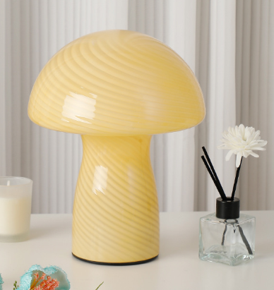 Stripe-Pure Yellow Retro Swirl Glass Mushroom Table Lamp - LED Bedside Night Light V888-ELOSUNG28090