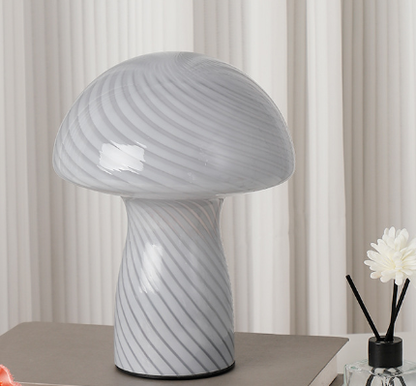 Stripe-Pure Grey-white Retro Swirl Glass Mushroom Table Lamp - LED Bedside Night Light V888-ELOSUNG28091