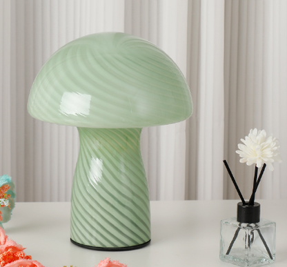 Stripe-Pure Green Retro Swirl Glass Mushroom Table Lamp - LED Bedside Night Light V888-ELOSUNG28092