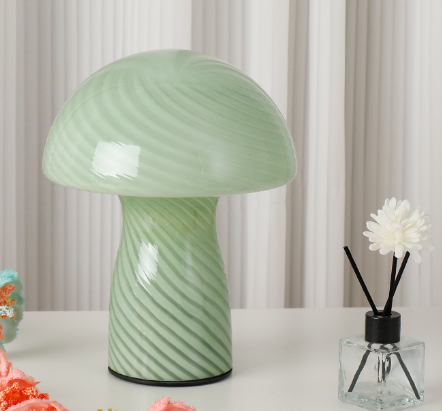 Stripe-Pure Green Retro Swirl Glass Mushroom Table Lamp - LED Bedside Night Light V888-ELOSUNG28092