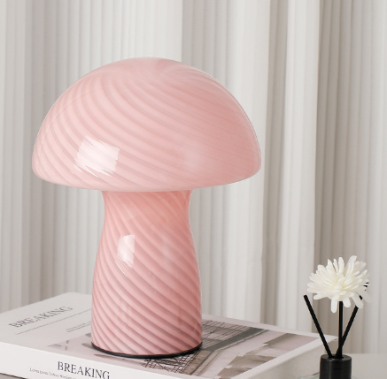 Stripe-Pure Pink Retro Swirl Glass Mushroom Table Lamp - LED Bedside Night Light V888-ELOSUNG28095