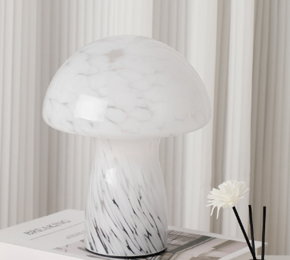 Speckled White Retro Swirl Glass Mushroom Table Lamp - LED Bedside Night Light V888-ELOSUNG28099