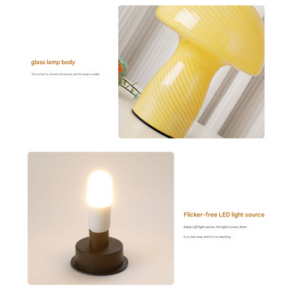 Speckled White Retro Swirl Glass Mushroom Table Lamp - LED Bedside Night Light V888-ELOSUNG28099
