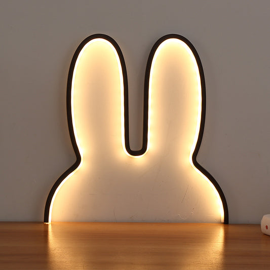 Black 29x30cm Adorable Bunny LED Wall Night Light - USB Powered Warm White Lamp for Kids Room Decor V888-ELOSUNG28102
