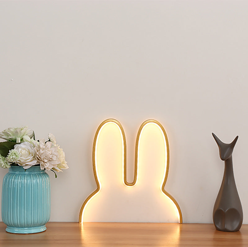 Gold 29x30cm Adorable Bunny LED Wall Night Light - USB Powered Warm White Lamp for Kids Room Decor V888-ELOSUNG28103