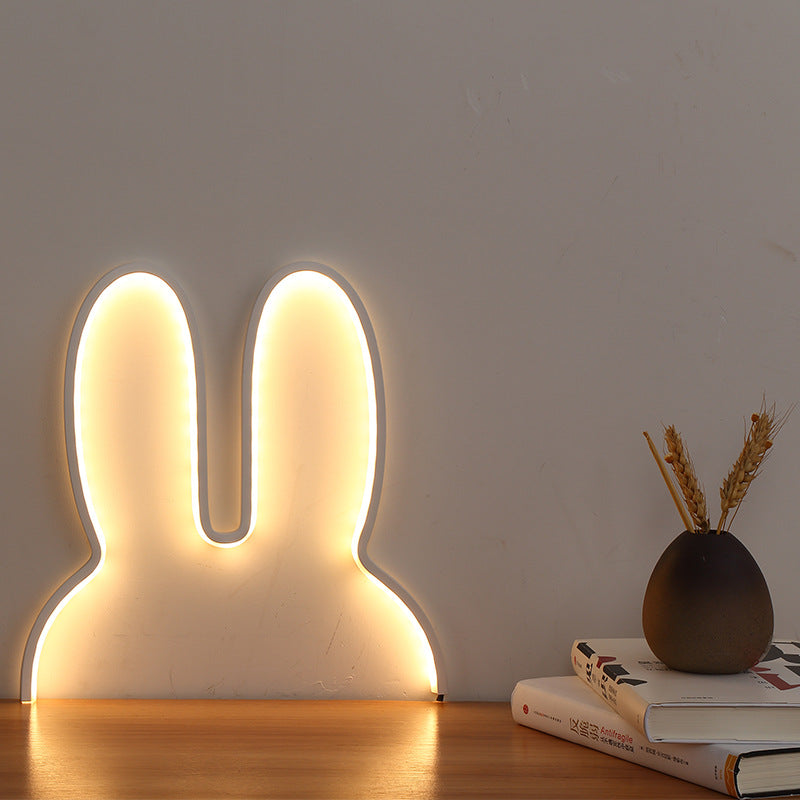 White 40x30cm Adorable Bunny LED Wall Night Light - USB Powered Warm White Lamp for Kids Room Decor V888-ELOSUNG28105