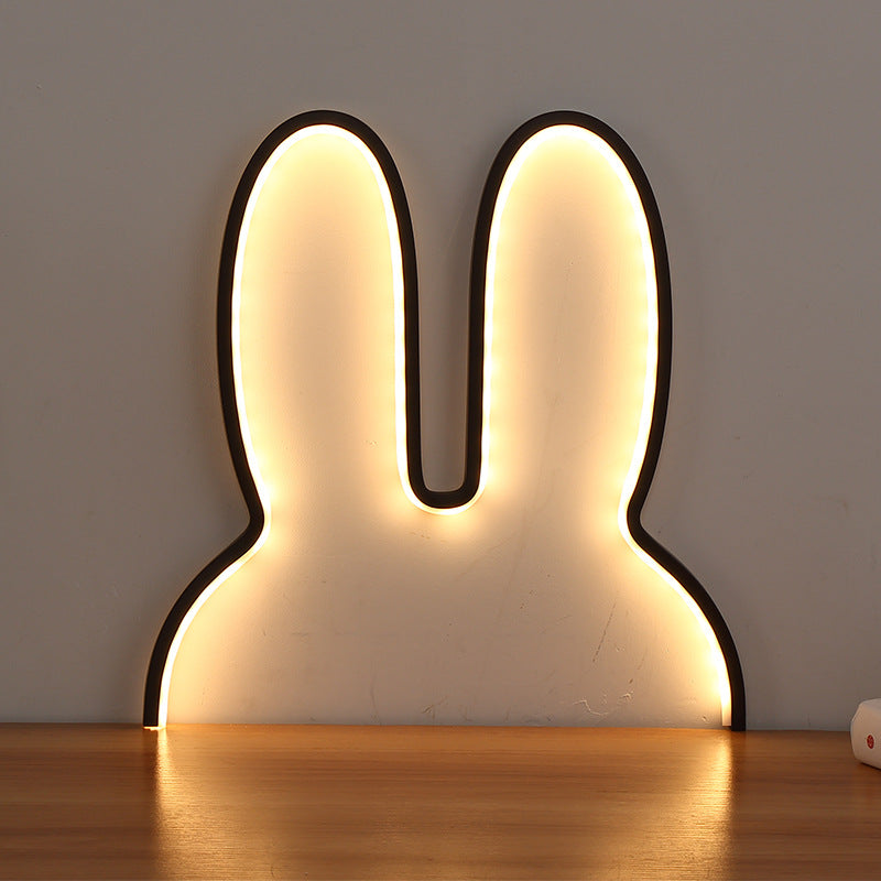 Black 40x30cm Adorable Bunny LED Wall Night Light - USB Powered Warm White Lamp for Kids Room Decor V888-ELOSUNG28106