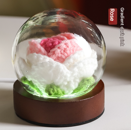 Gradient Dark Pink Rose Knitted Flower LED Dome Lamp - USB Touch 3-Color Night Light V888-ELOSUNG28109