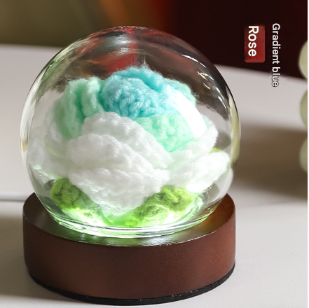 Gradient cyan Rose Knitted Flower LED Dome Lamp - USB Touch 3-Color Night Light V888-ELOSUNG28110