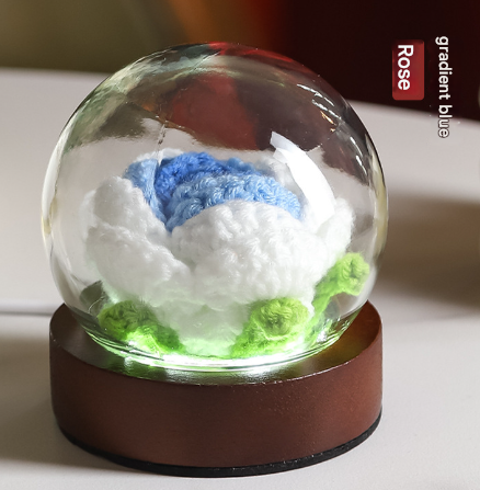 Gradient Blue Rose Knitted Flower LED Dome Lamp - USB Touch 3-Color Night Light V888-ELOSUNG28112