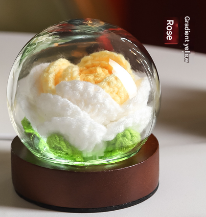 Gradient Yellow Rose Knitted Flower LED Dome Lamp - USB Touch 3-Color Night Light V888-ELOSUNG28113